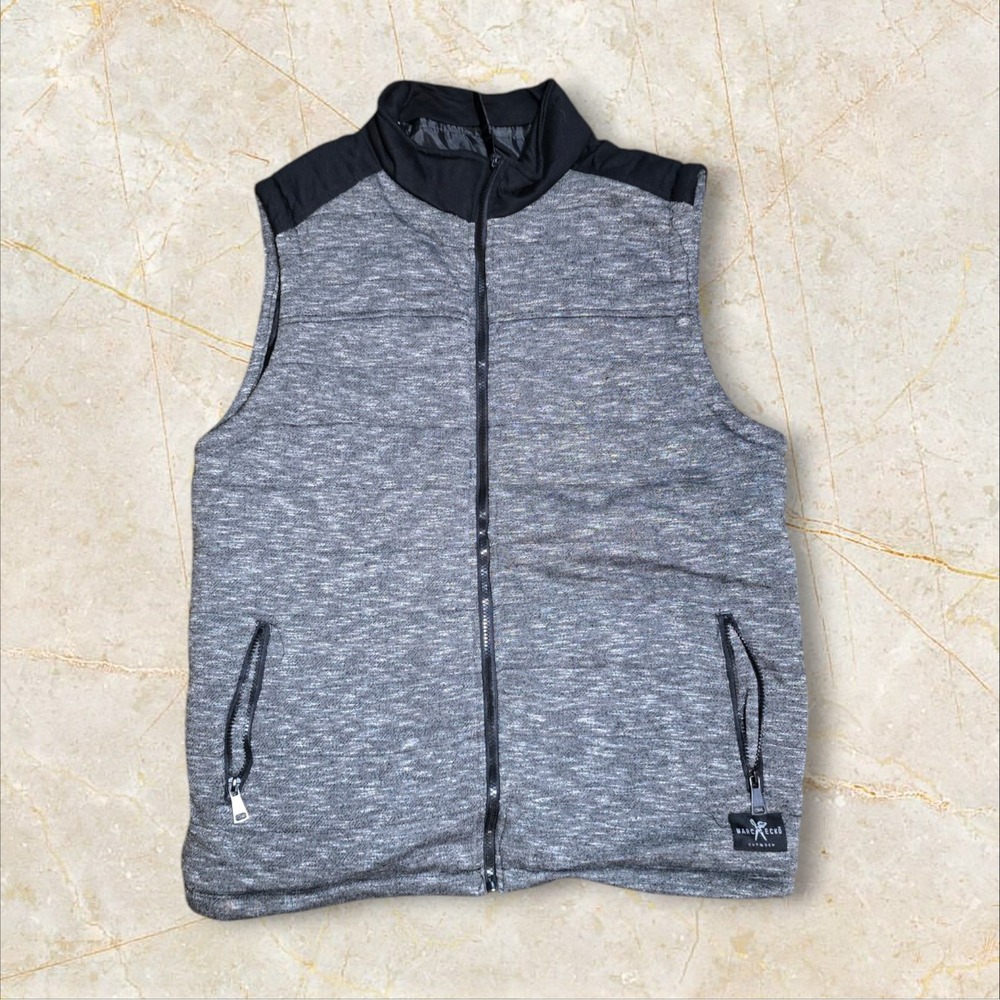 Marc Ecko Cut & Sew Men's Gray Black Quilted Zip Jacket Vest XL Pockets